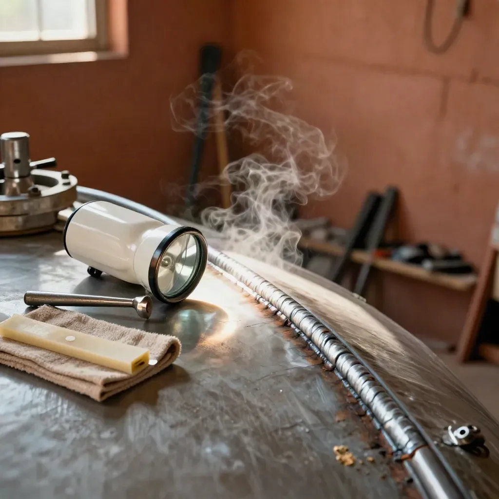 Soudures reprises sur une cuve, lampe de contrôle, miroir d’inspection et kit d’étanchéité.
