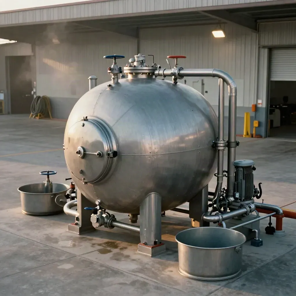 Cuve carburant double paroi avec pompe et bac de rétention dans un quai logistique.